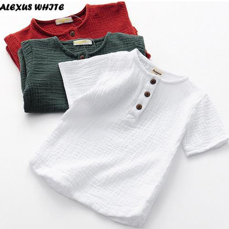 Linen 2022 Cotton Baby Boy Girl Summer T Shirts New Toddler Comfortable Tops Tee Children Clothing Kids Button 90-140CM Height