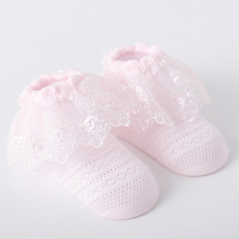 Summer Lace Bow Girl Socks - Pink