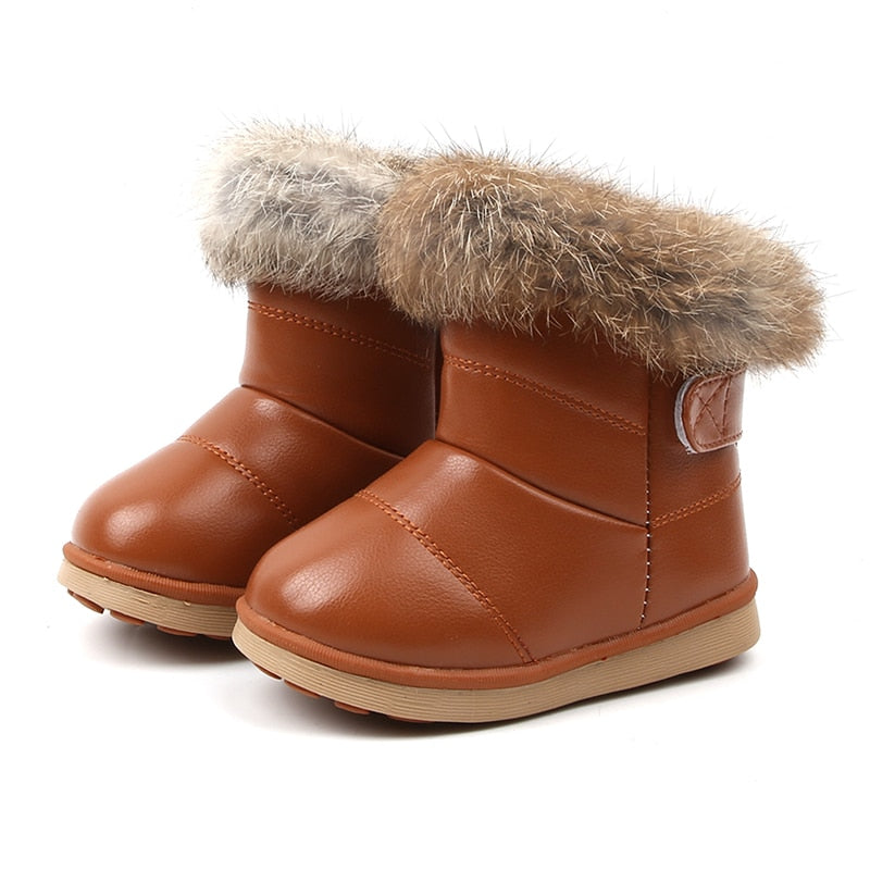 Rabbit Fur Cotton Boots - Brown