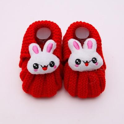 Newborn Knitted Wool Shoes - Red Bunny