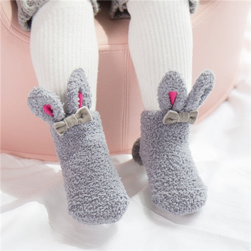 Winter Bunny Baby Girls Socks - Grey